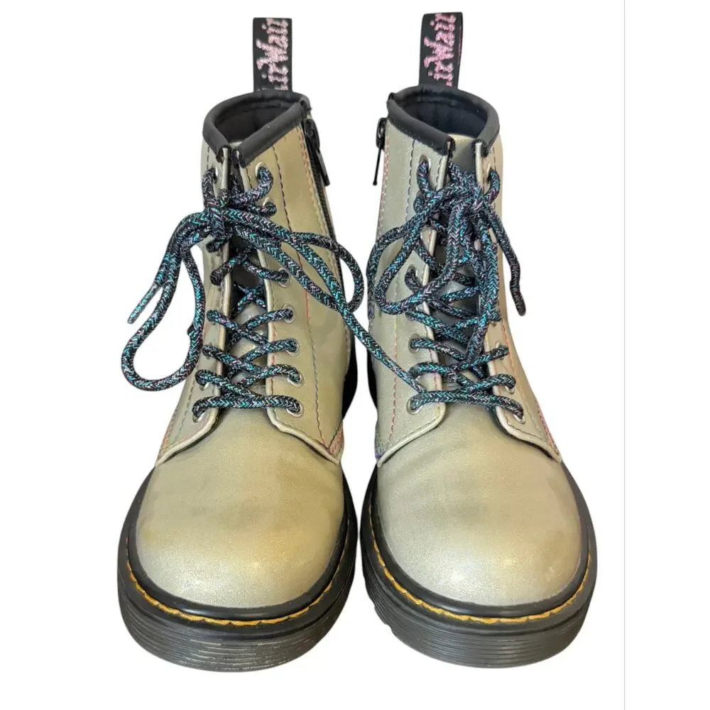 Dr Martens Kids 1460 Sparkle Rays Lace Up Boots Silver Lightshow Girls Size 1